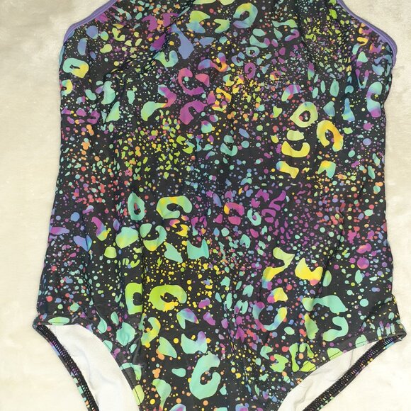 SPEEDO 1 PC SWIMSUIT RACERBACK MULTICOLOR NEON BATHINGSUIT-GIRLS SIZE 16 - Picture 2 of 3